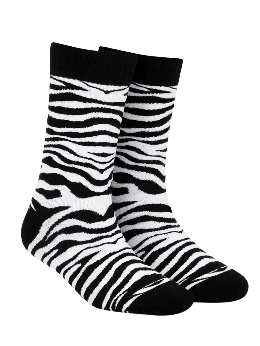 Dynamocks Unisex White & Black Patterned Calf-Length Socks