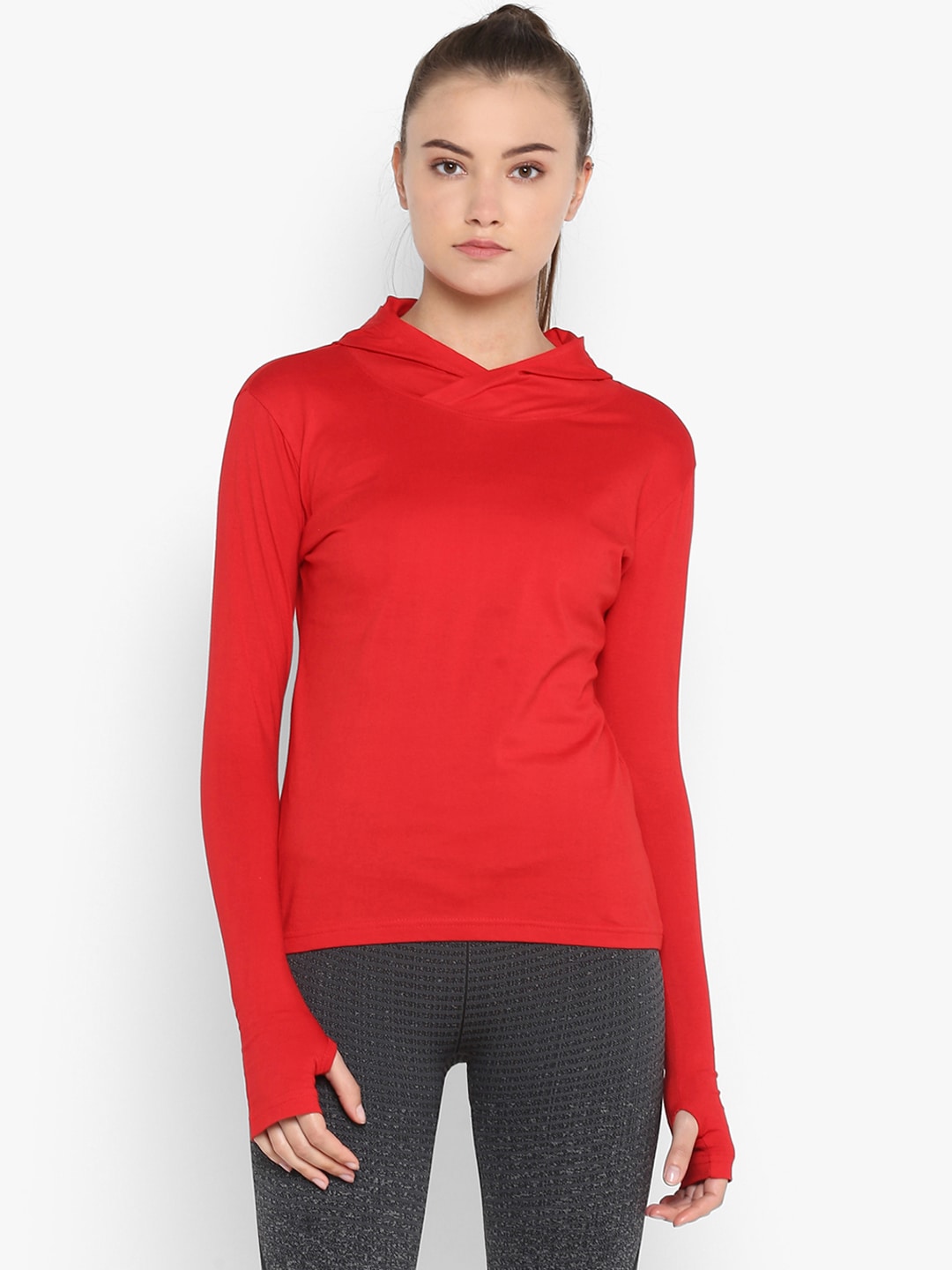 appulse Women Red Solid Hood T-shirt Price in India