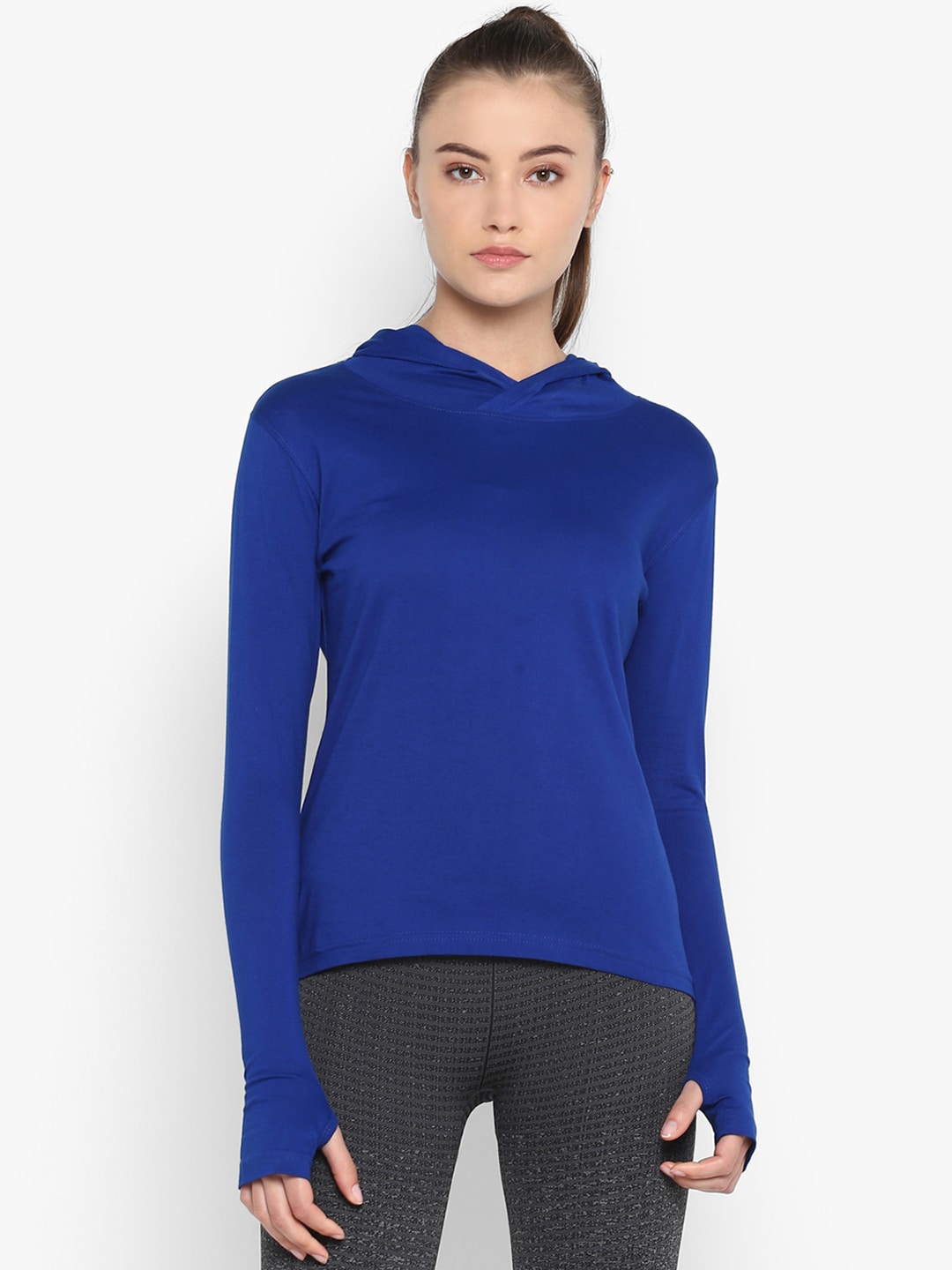 appulse Women Blue Solid Hood T-shirt Price in India