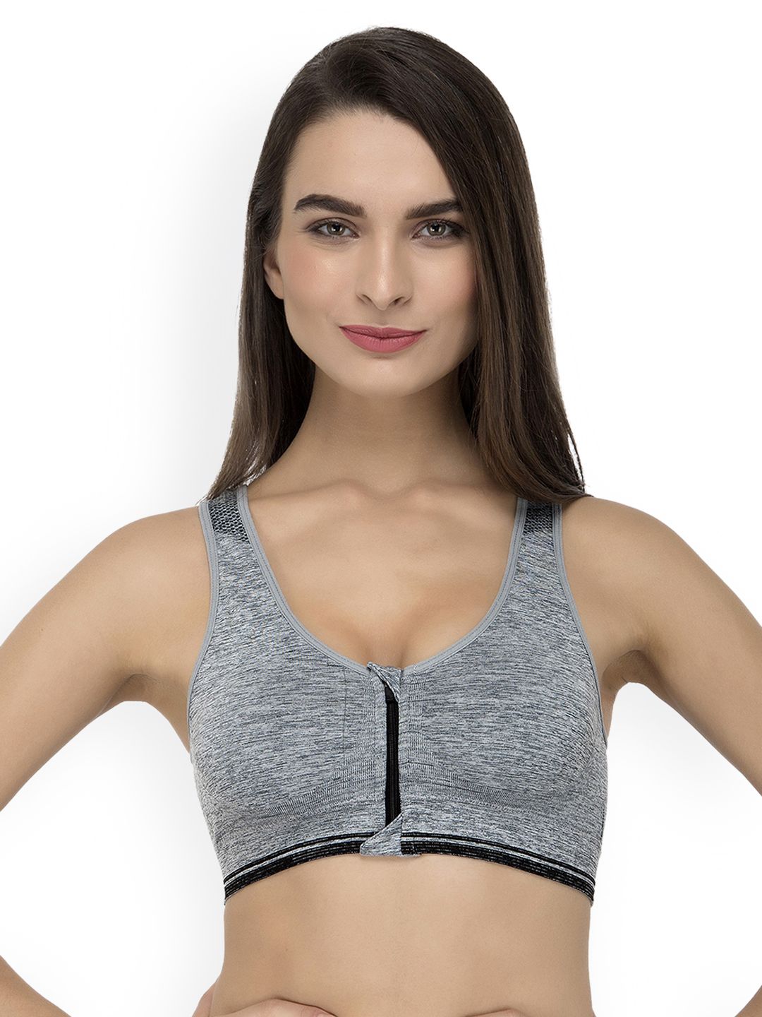 Laceandme Grey Solid Non-Wired Lightly Padded Sports Bra 4436 Price in India