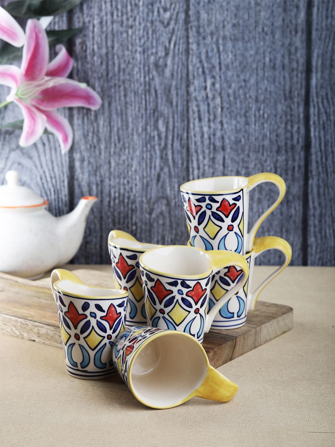 VarEesha Set of 6 Printed Ceramic Cups Set Price in India