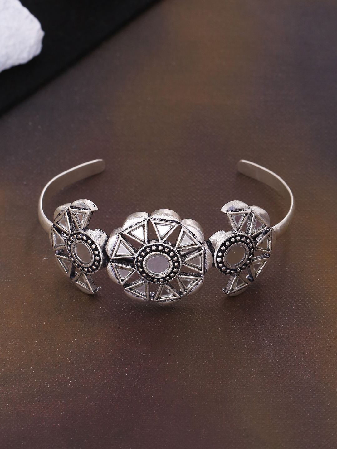 Studio Voylla Silver-Toned Silver-Plated Oxidised Cuff Bracelet Price in India