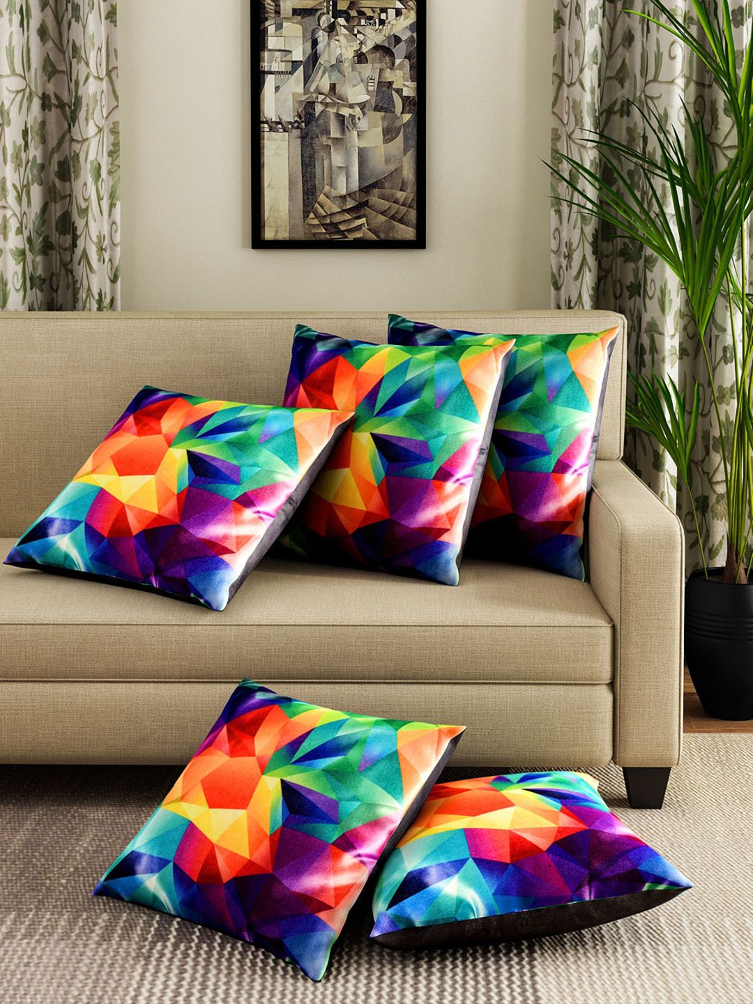 ROMEE Set of 5 3D Printed Abstract Square Cushion Covers Price in India