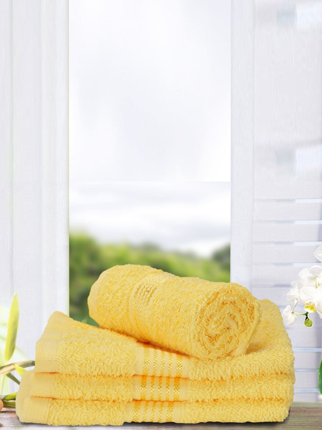 BIANCA Set of 4 Yellow 380GSM Face Towels Price in India