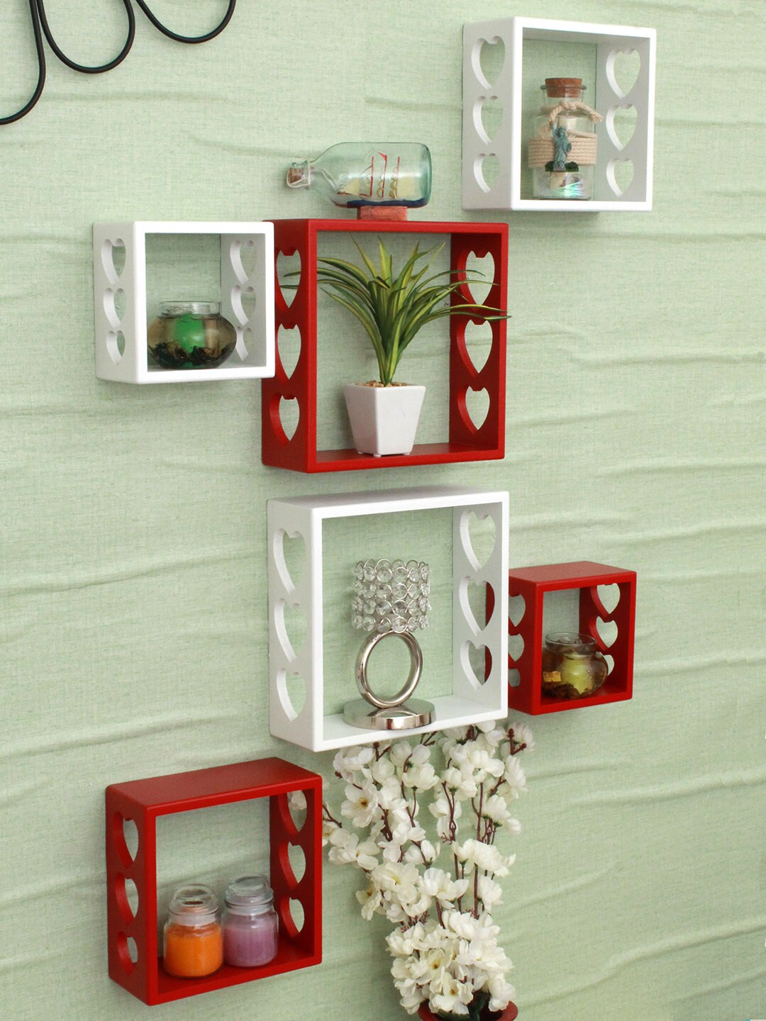 Home Sparkle Red & White Set of 6 MDF Basic Wall Shelves Price in India