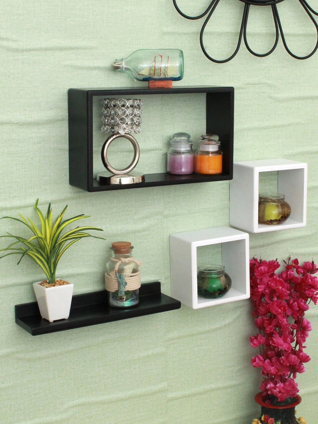 Home Sparkle Black & White MDF Basic Wall Shelf Price in India