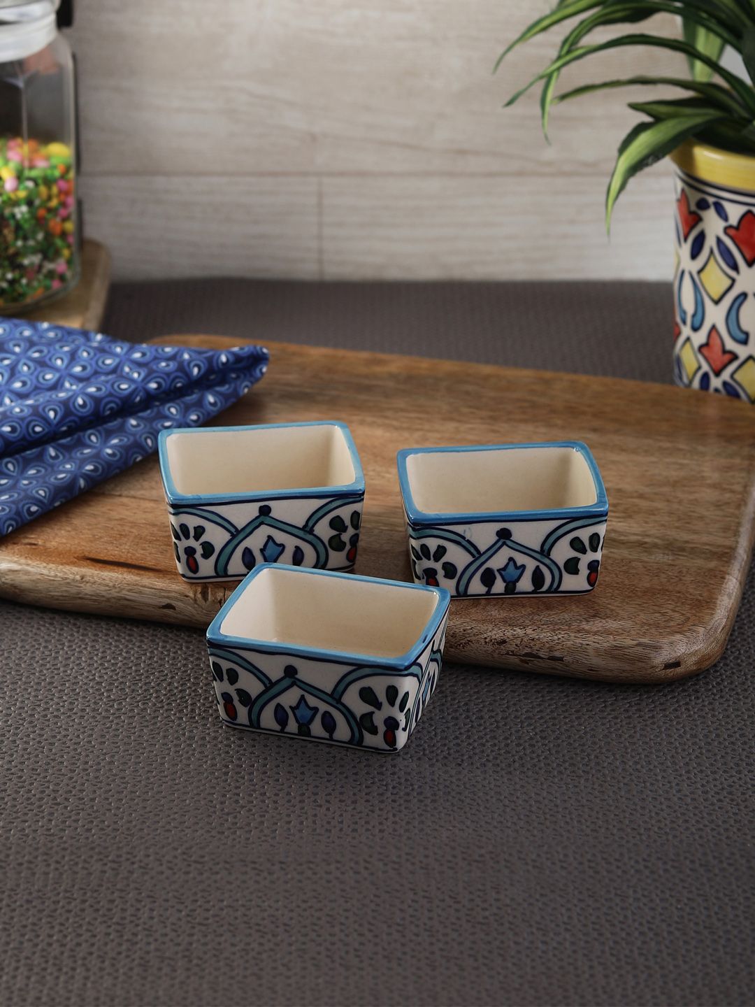 VarEesha Set of 3 Blue Printed Ceramic Bowls Price in India