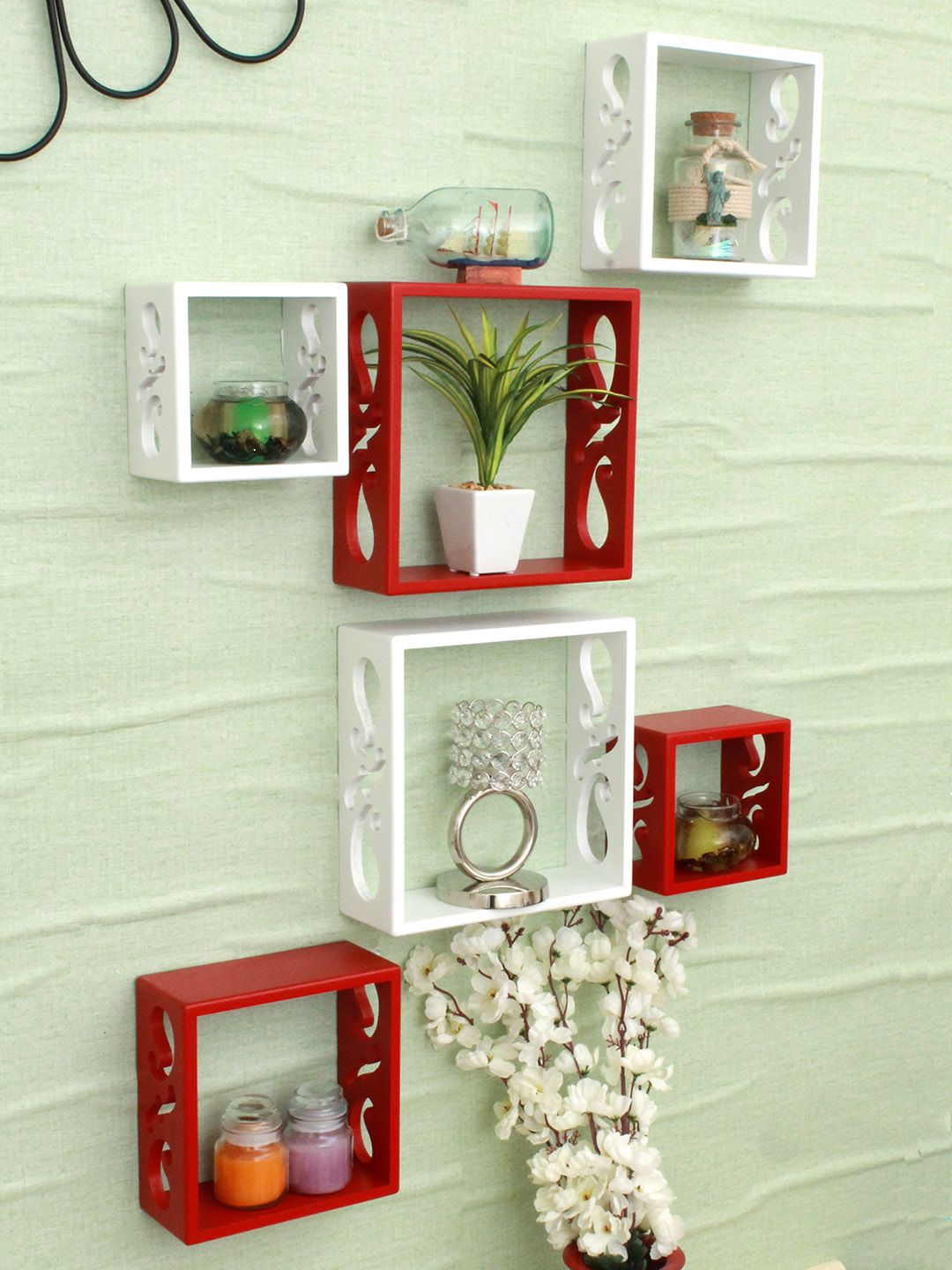 Home Sparkle Red & White Set of 6 MDF Basic Wall Shelves Price in India