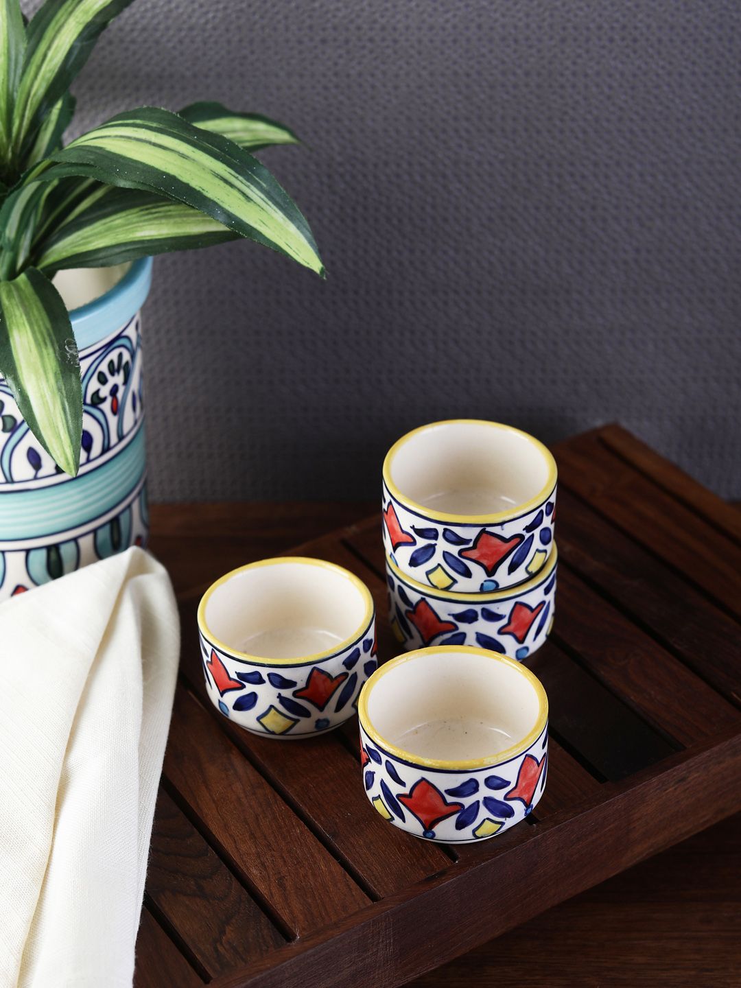 VarEesha Set Of 4 Off-White Printed Ceramic Bowls Price in India