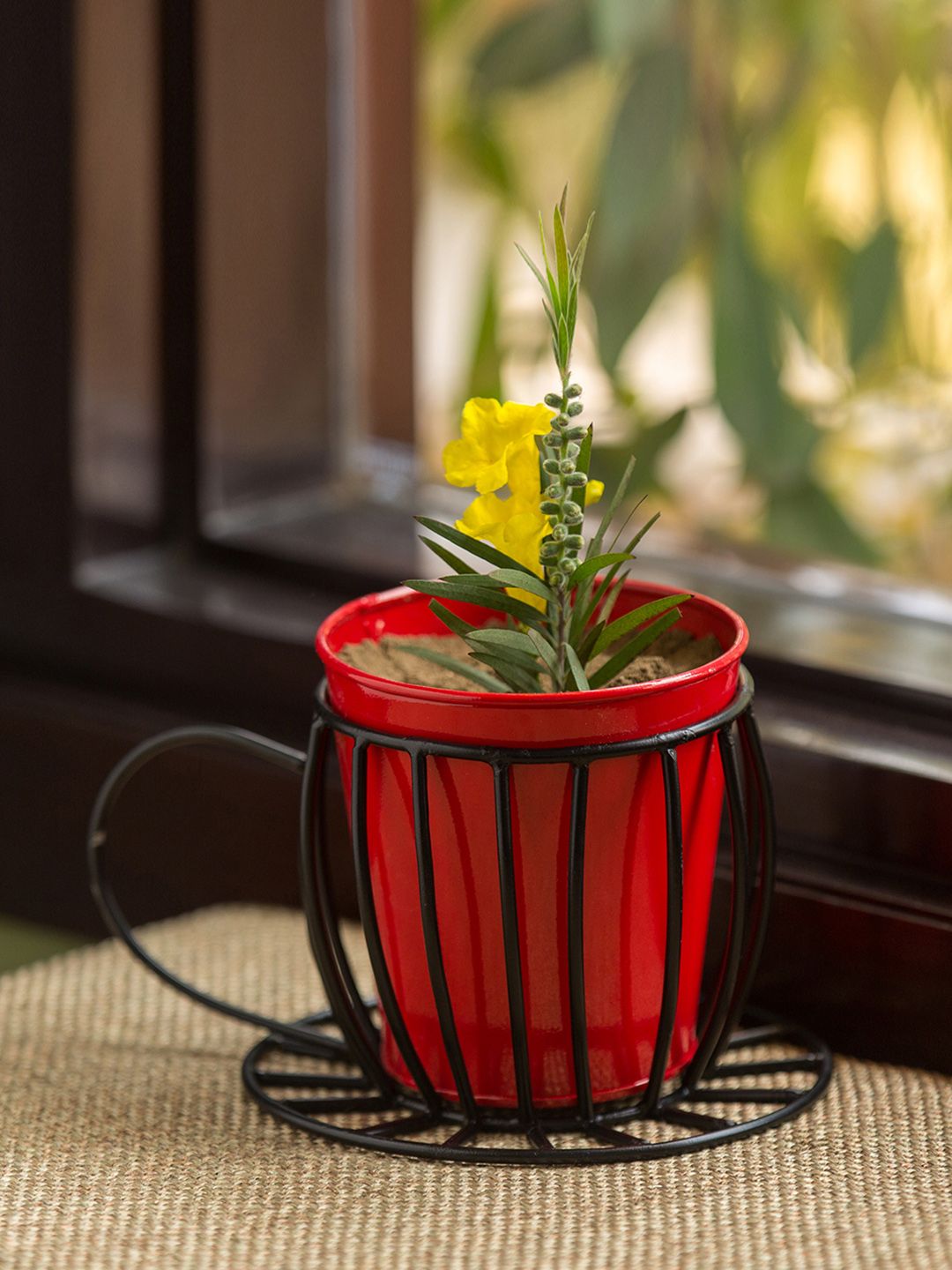 ExclusiveLane Red Solid Plant In A Cup Floor Cum Table Planter Pot Price in India