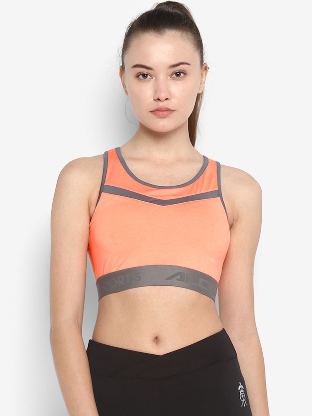 Alcis Orange Solid Non-Wired Non Padded Sports Bra ECWBR0031 Price in India