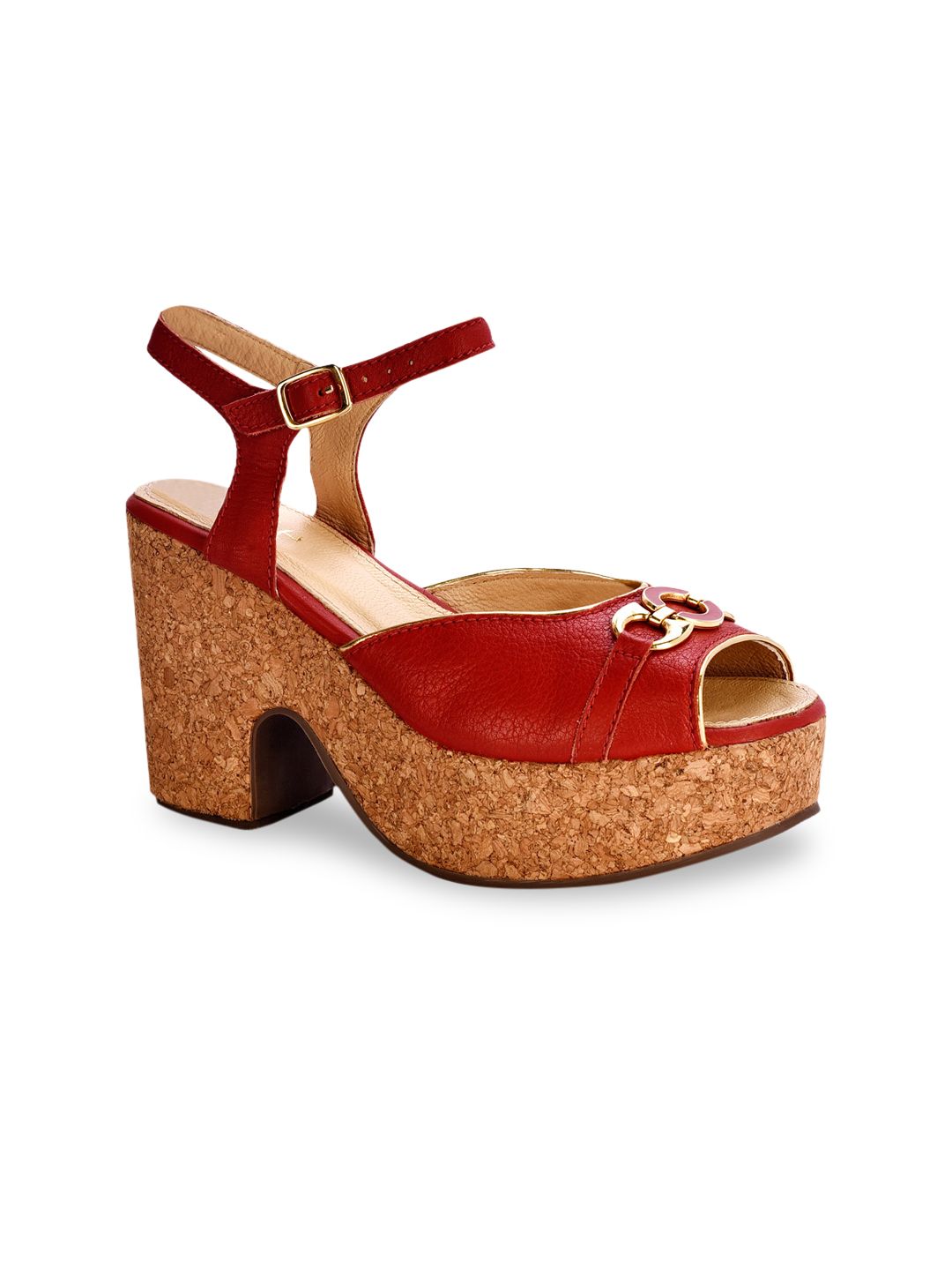 Eske Women Red Solid Leather Peep Toes Price in India