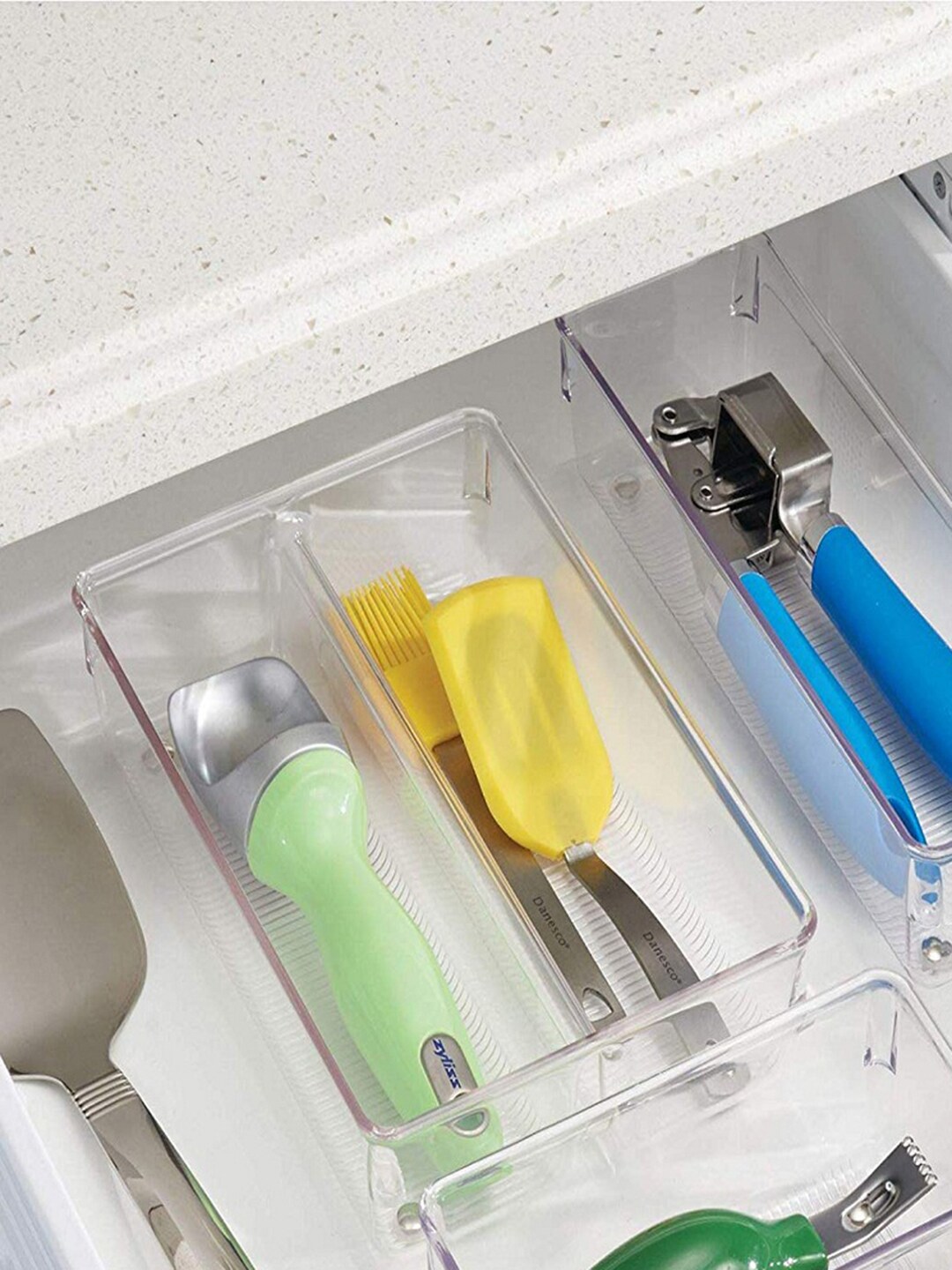 INTERDESIGN Transparent Solid Drawer Organiser with 2 Partitions Price in India