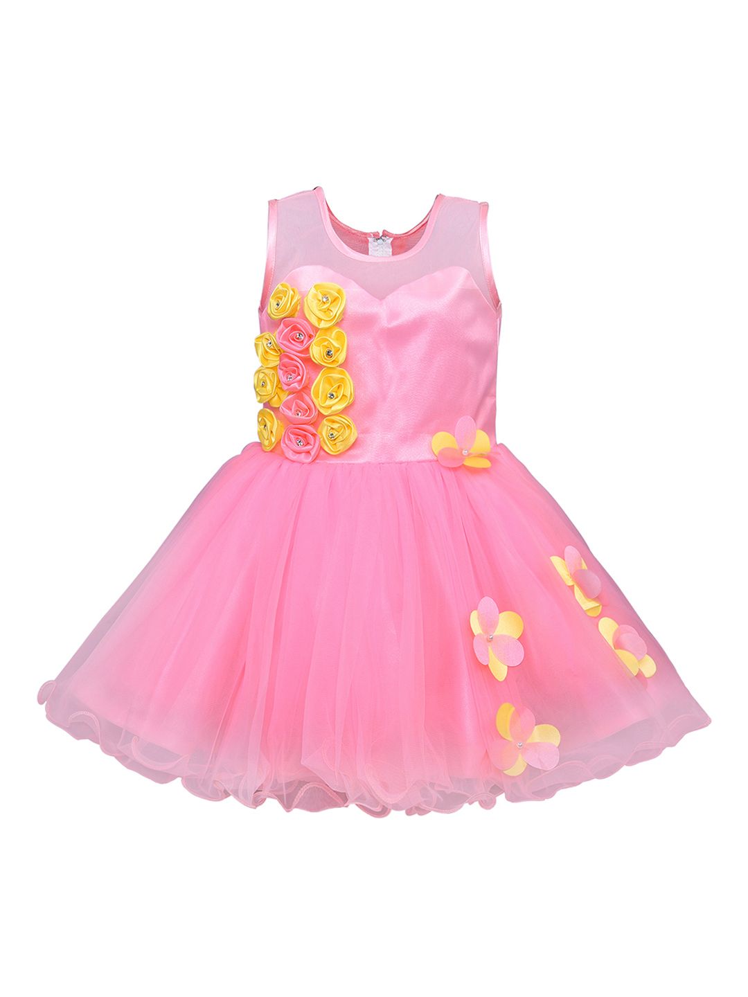 Wish Karo Girls Pink Solid Silk Fit and Flare Dress