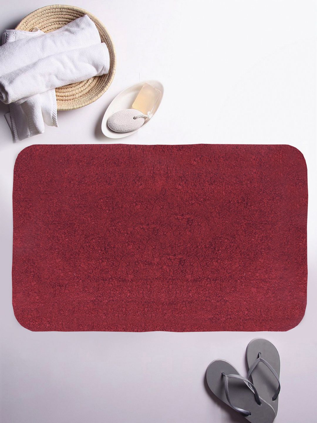 BIANCA Red Solid Microfibre Anti-Skid Bath Rug Price in India