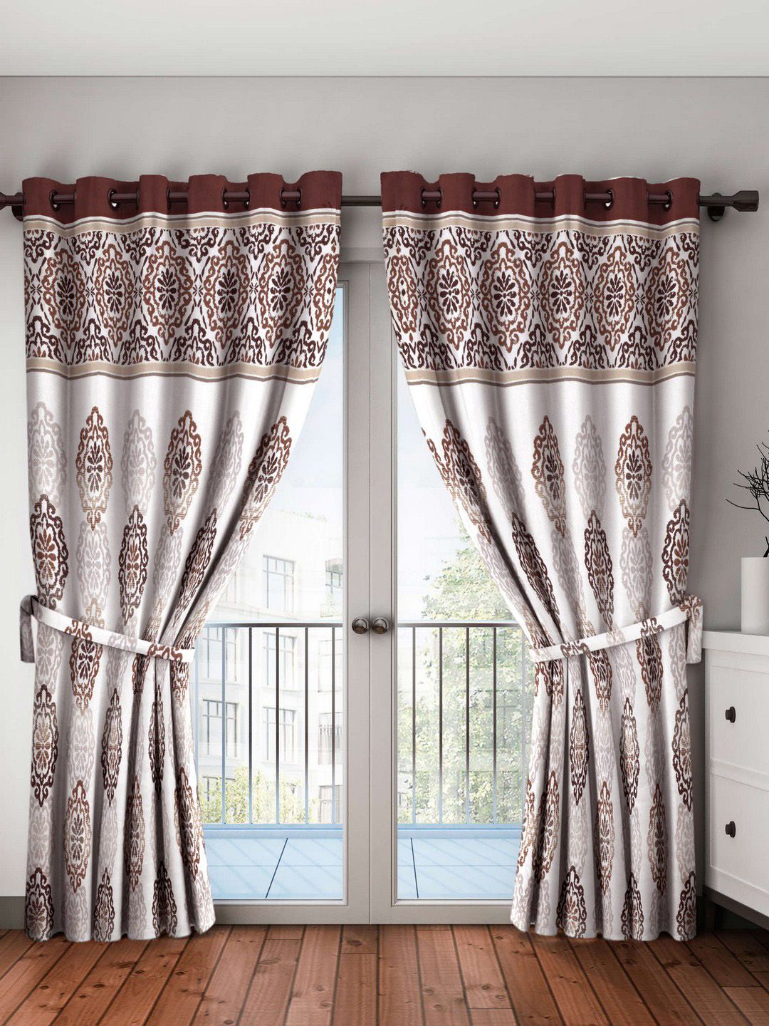 BIANCA Brown & White Door Curtains Price in India