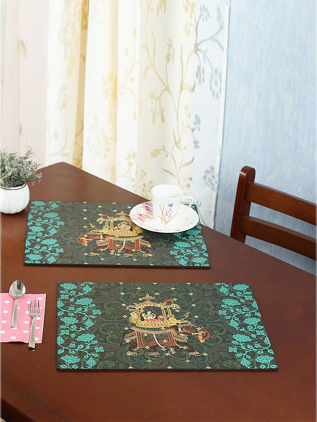 Reinvention Factory Set of 6 Green Printed Table Placemats Price in India