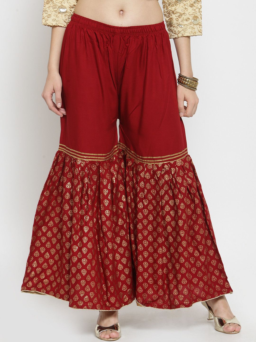 Clora Creation Women Maroon Printed Flared Palazzos Price in India