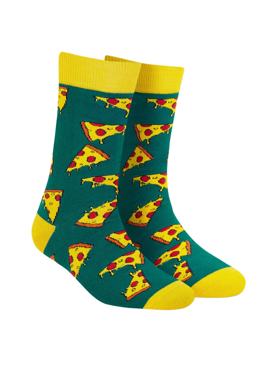 Dynamocks Unisex Green & Yellow Printed Calf-Length Socks