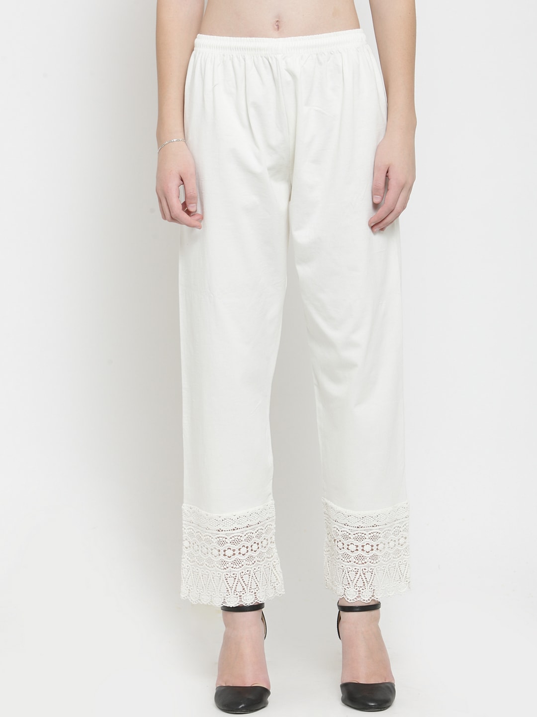 Clora Creation Women Off-White Solid Straight Palazzos Price in India