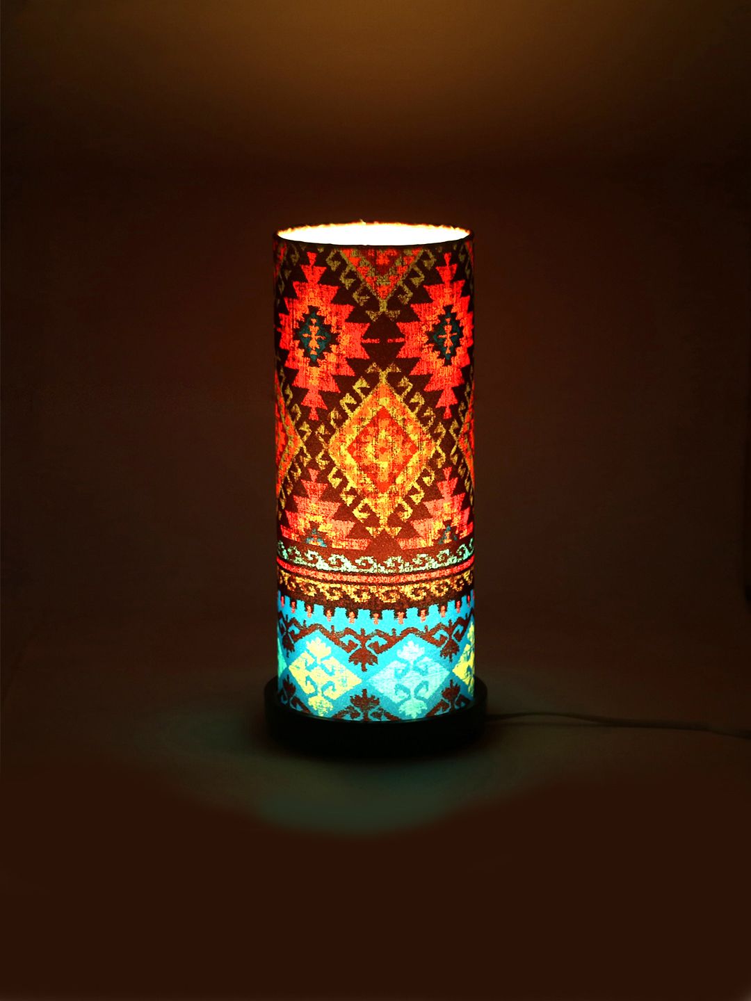 Reinvention Factory Maroon & Turquoise Blue Printed Bedside Table Lamp with Shade Price in India