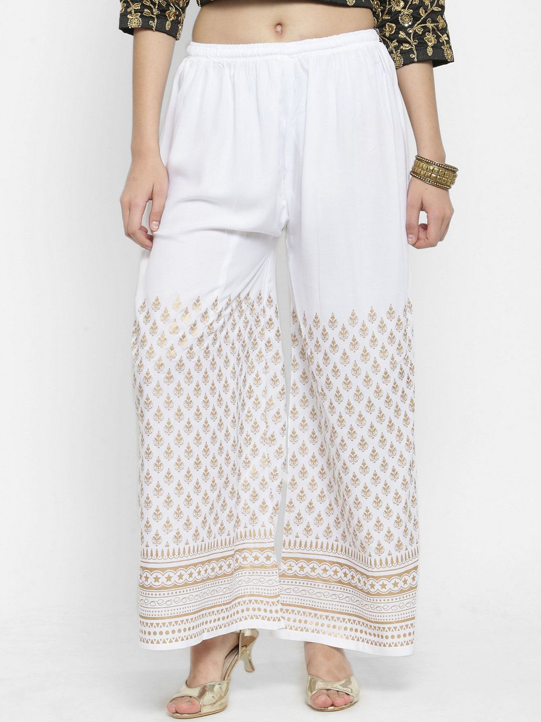 Clora Creation Women White Straight Printed Palazzos Price in India