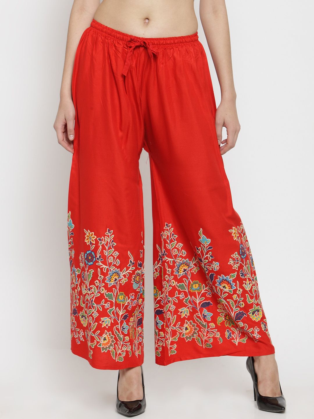 Clora Creation Women Red Printed Straight Palazzos Price in India
