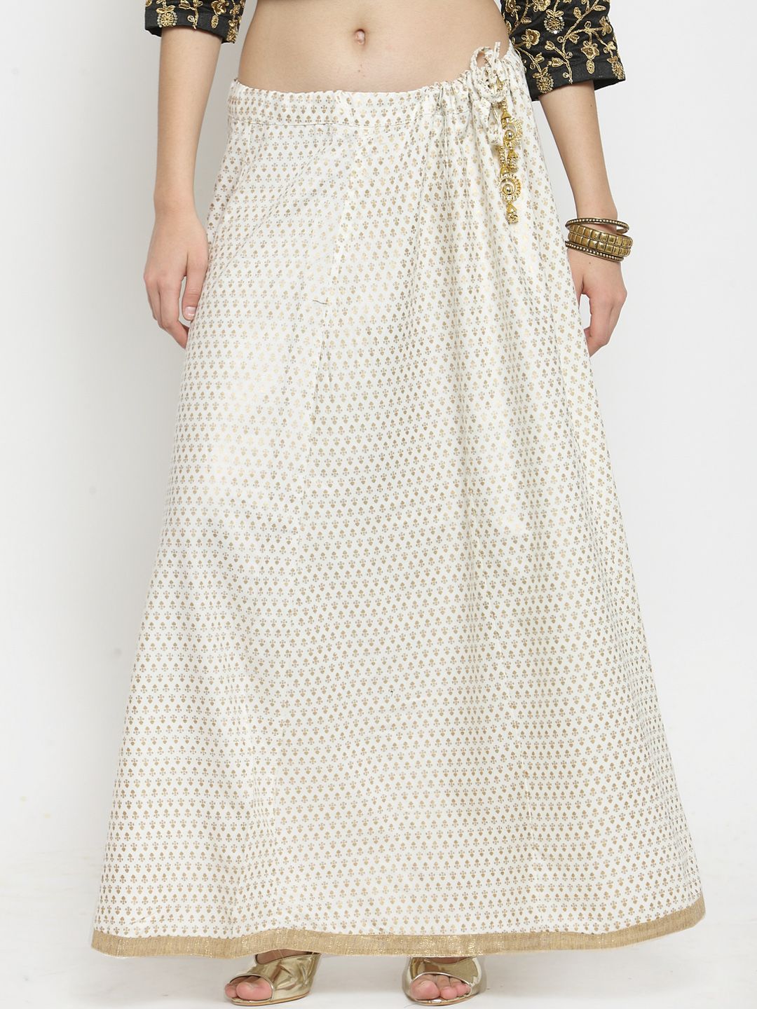 Clora Creation Women Off White Printed Flared Maxi Skirt