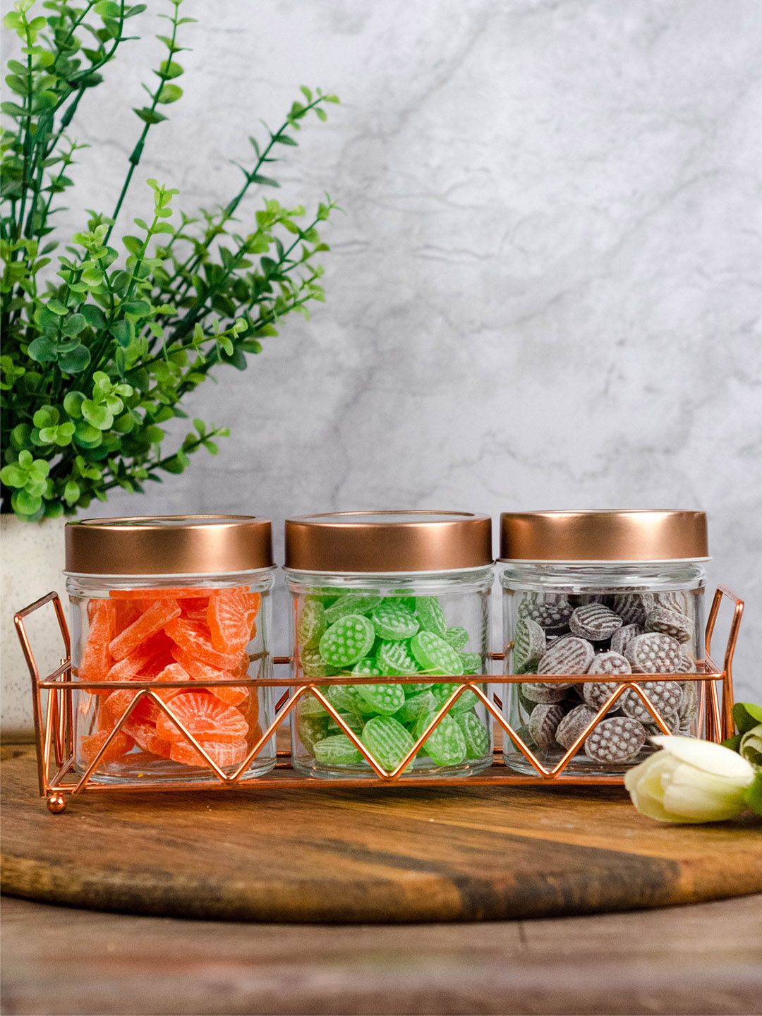 GOODHOMES Set of 3 Food Storage Glass Jars with Tray Price in India