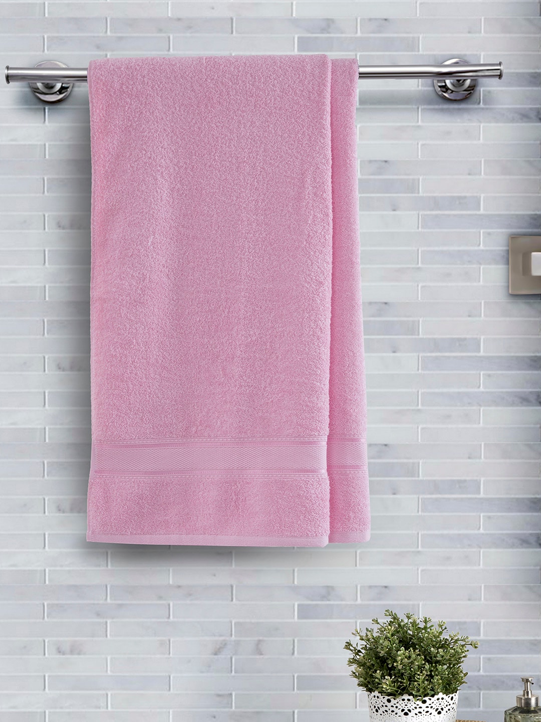 In-House by maspar Set Of 2 Pink 500 GSM Bath Towels Price in India