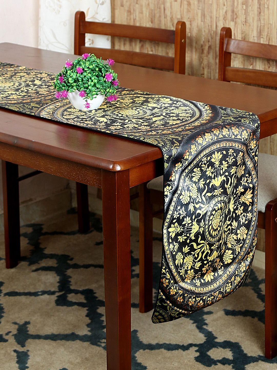 Reinvention Factory Black & Yellow Printed Table Runner Price in India