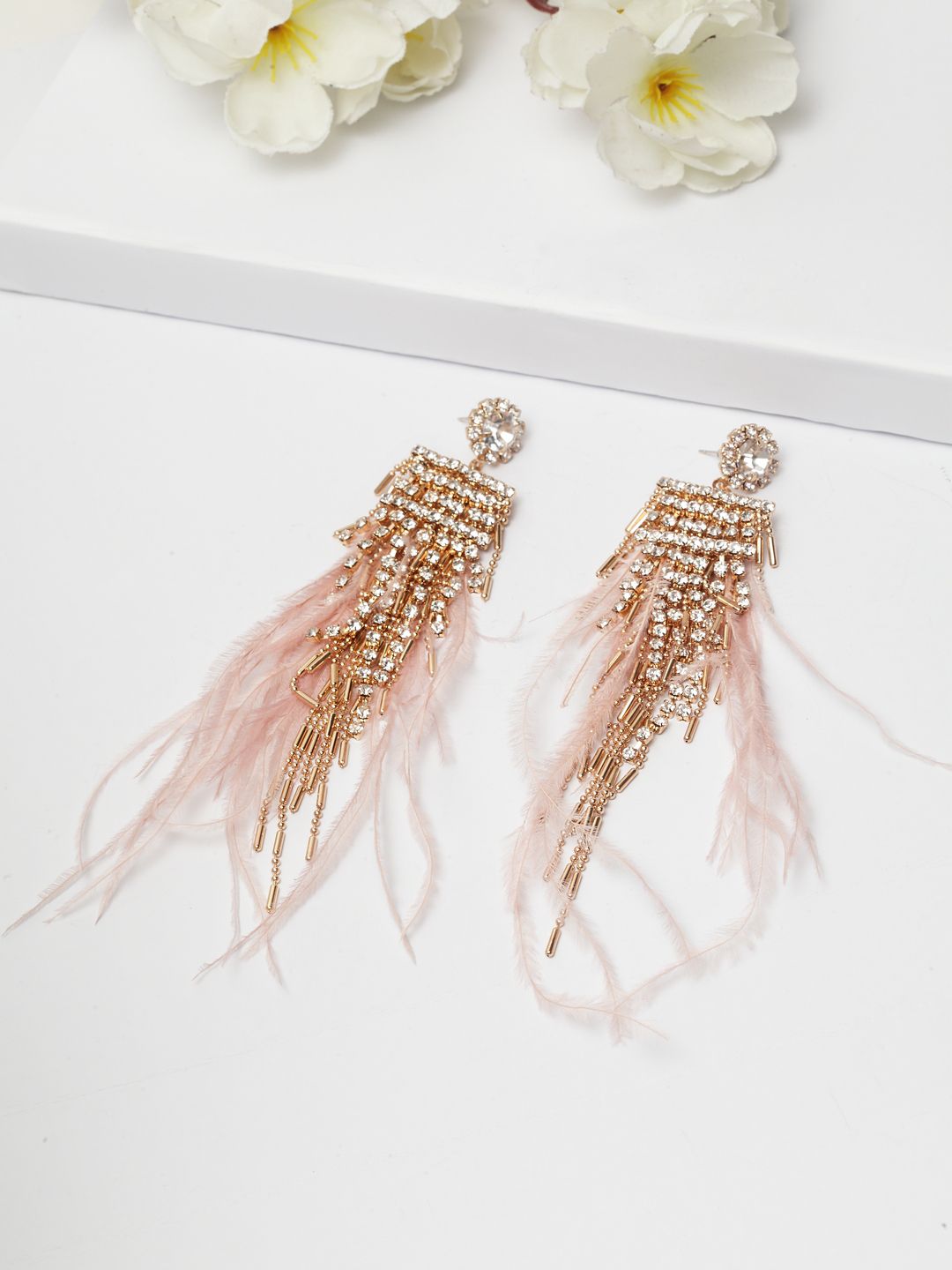 AVANT-GARDE PARIS Pink & Gold-Plated Chandelier Contemporary Drop Earrings Price in India