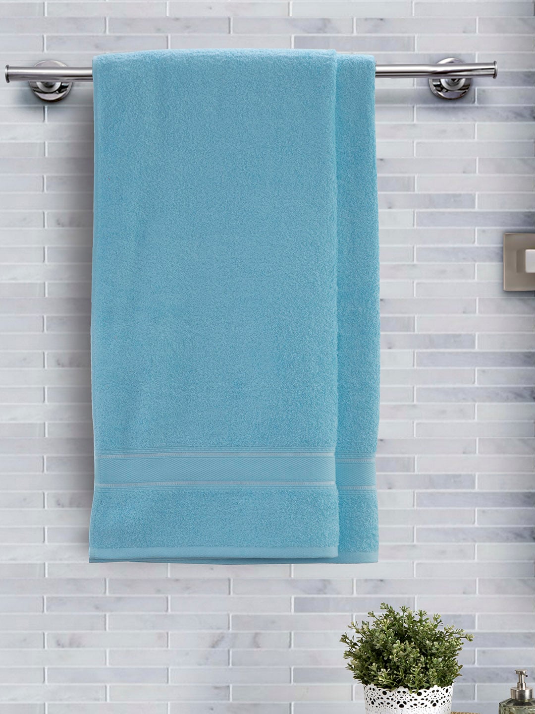 Maspar Set Of 2 Blue 500 GSM Bath Towels Price in India