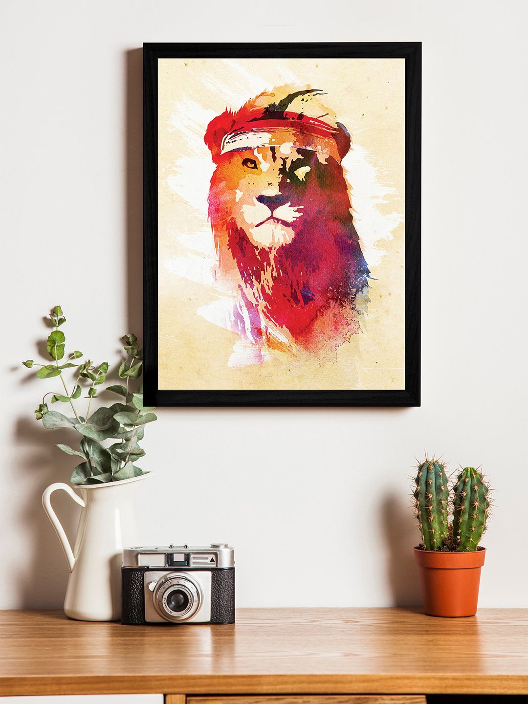 Art Street Multicoloured Colourful Lion Wall Art With Wooden Frame Price in India