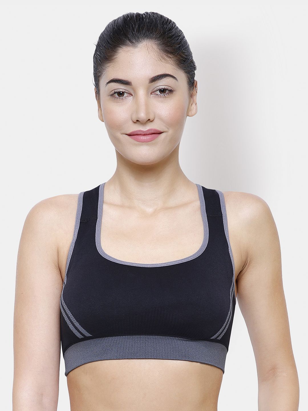 FashionRack Black Solid Non-Wired Lightly Padded Sports Bra 3601 Price in India