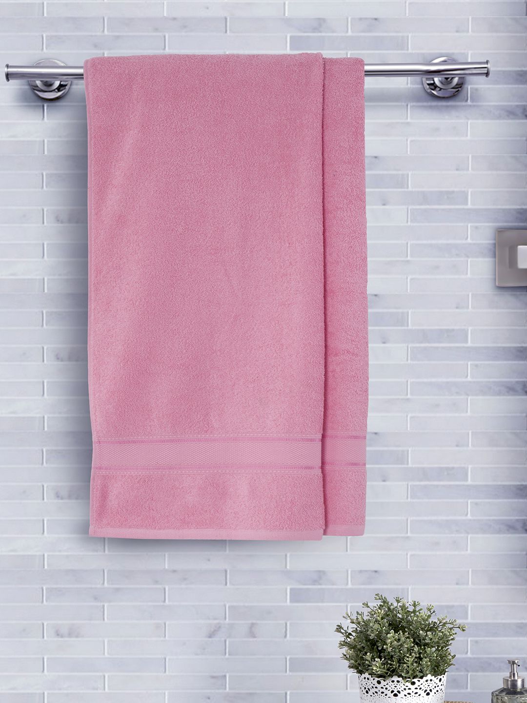 Maspar Set Of 2 Pink 500 GSM Bath Towels Price in India