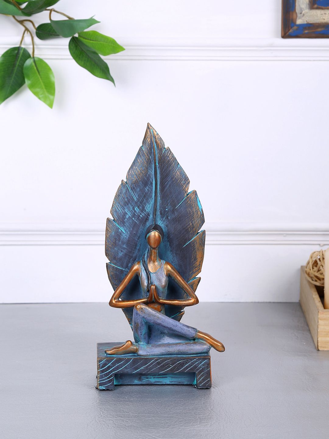 TAYHAA Brown & Blue Resin Yoga Leaflet Showpiece Price in India
