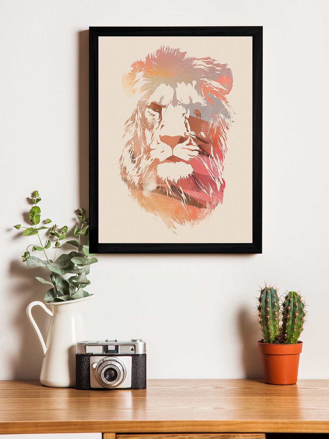 Art Street Beige Colourful Lion UV Wall Art With Wooden Frame Price in India