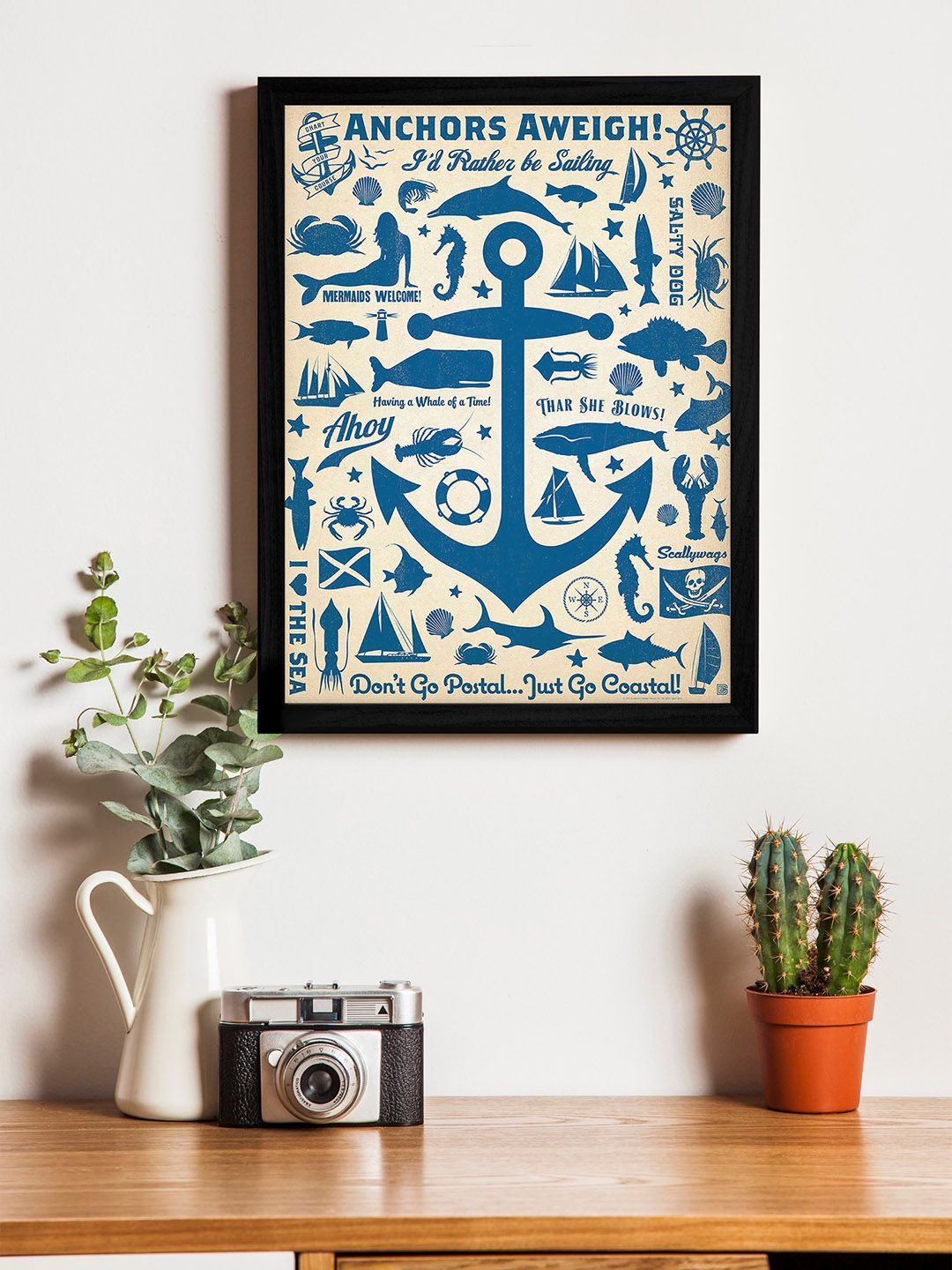 Art Street Blue & Beige Anchors Aweigh Wall Art With Wooden Frame Price in India