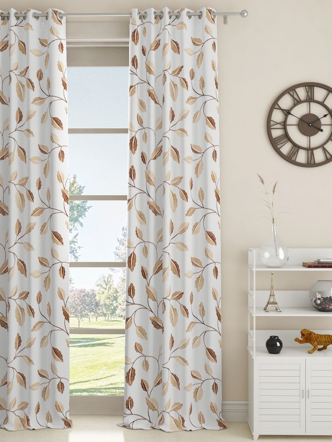GM White & Brown Single Door Curtains Price in India