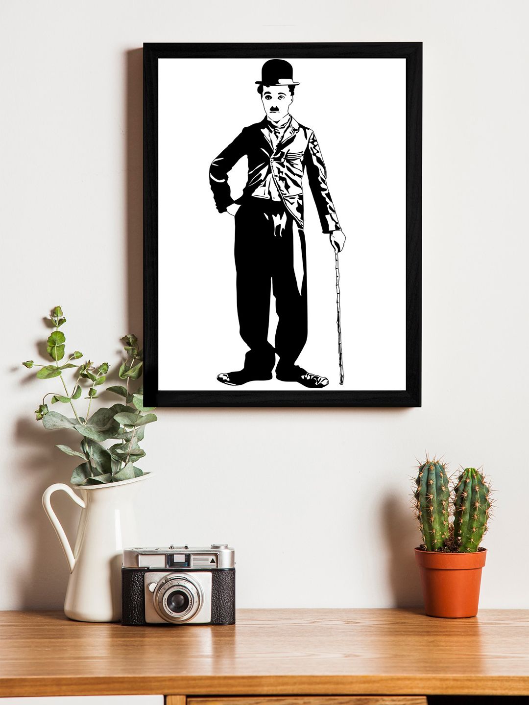 Art Street White & Black Charlie Chaplin Wall Art With Wooden Frame Price in India