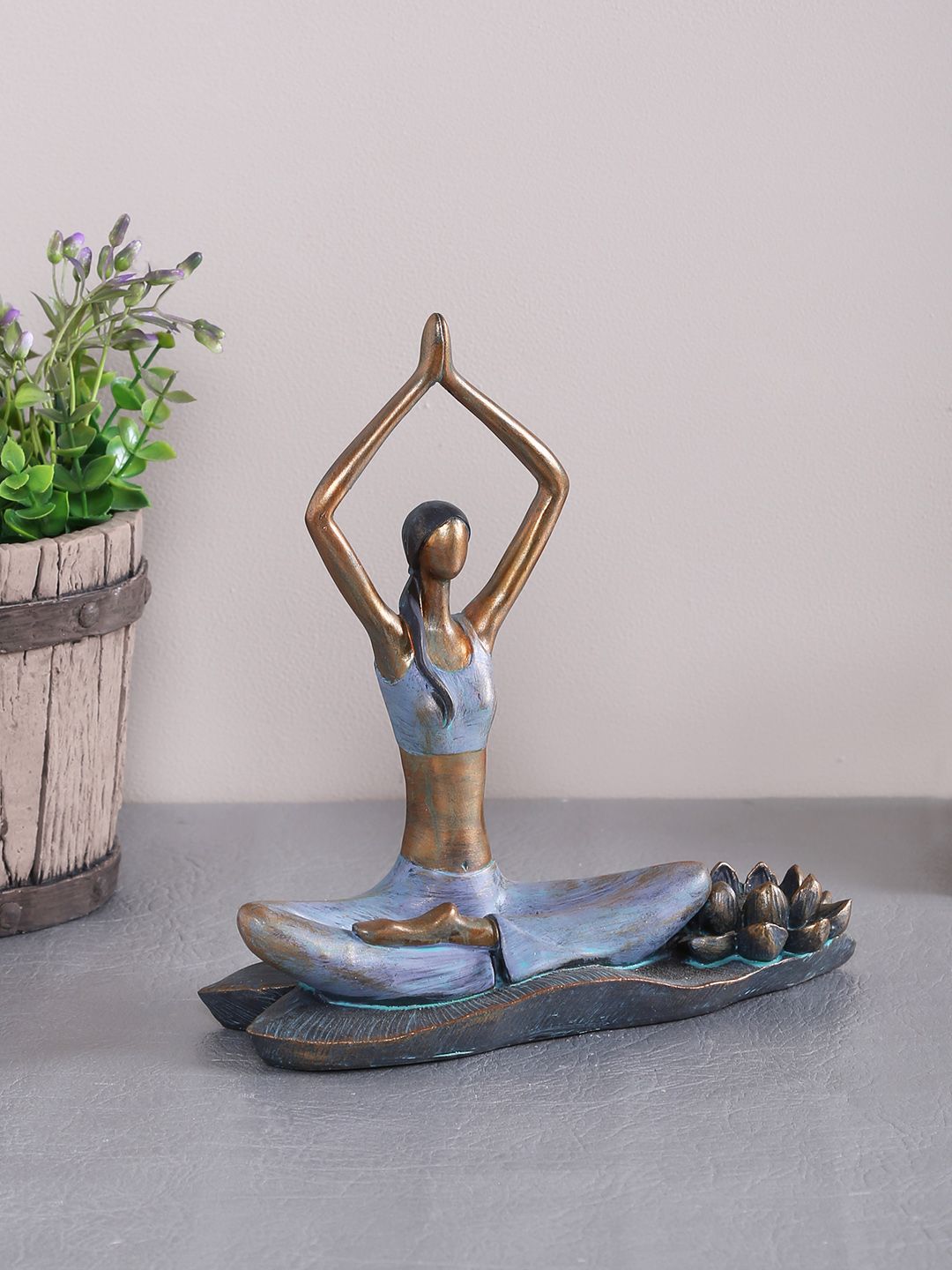 TAYHAA Brown & Blue Resin Lotus Pose Yoga Showpiece Price in India