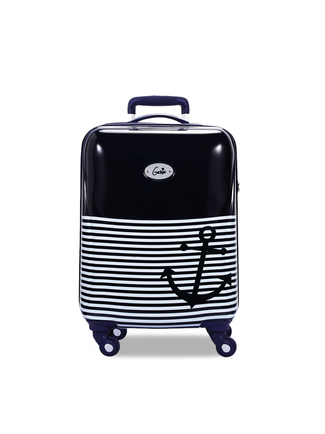 Genie Girls Navy Blue & White Printed 21 inches Small Hard-Sided Cabin Trolley Bag Price in India