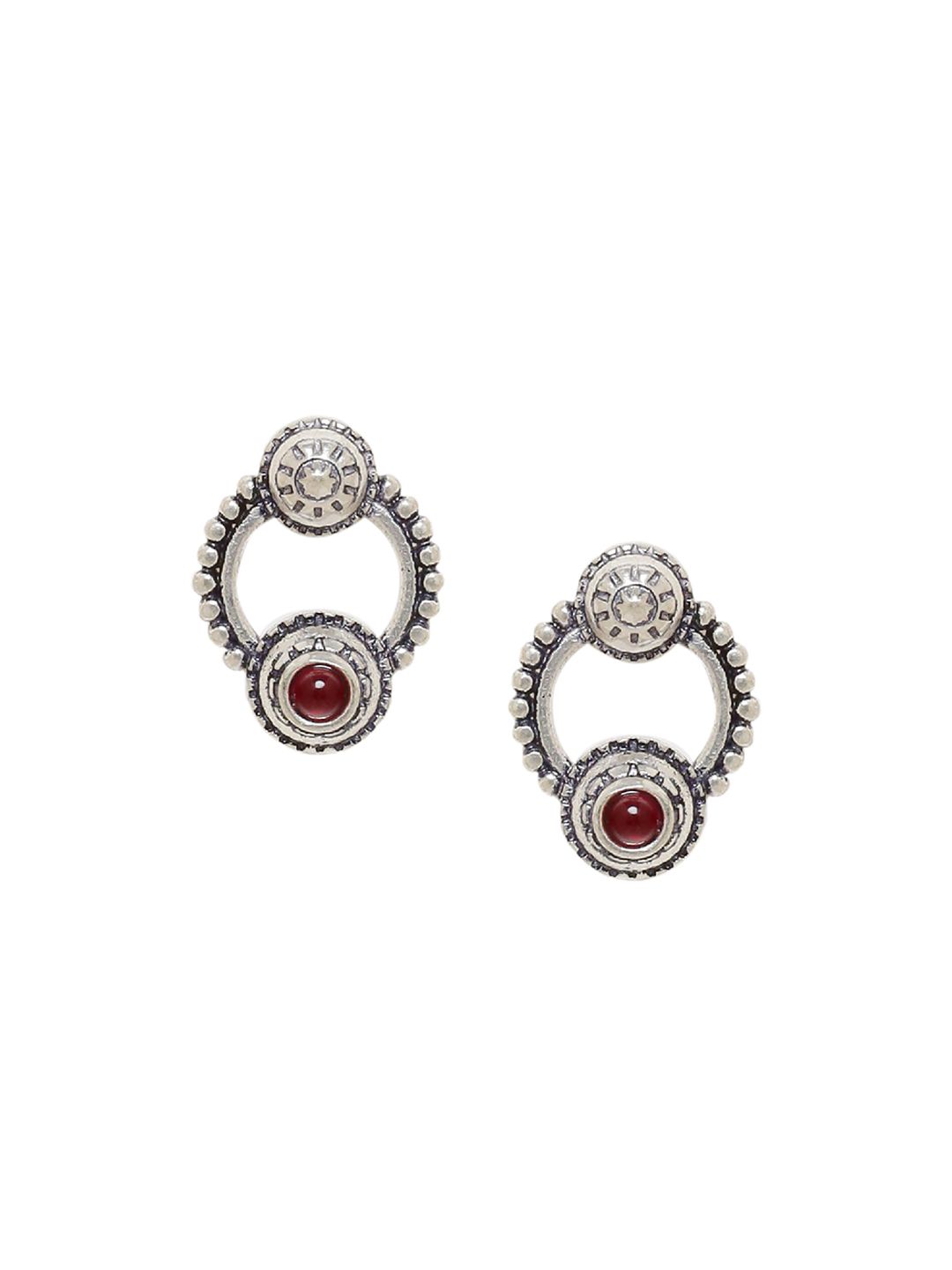 Voylla Maroon Oxidised Silver-Plated Handcrafted Circular Studs Price in India