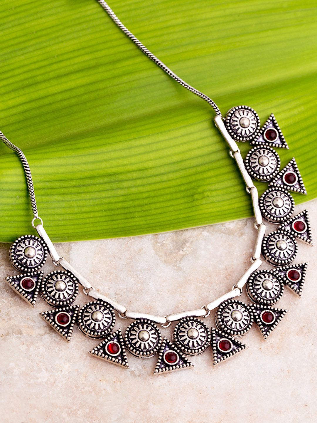 Voylla Maroon Silver-Plated Handcrafted Necklace Price in India