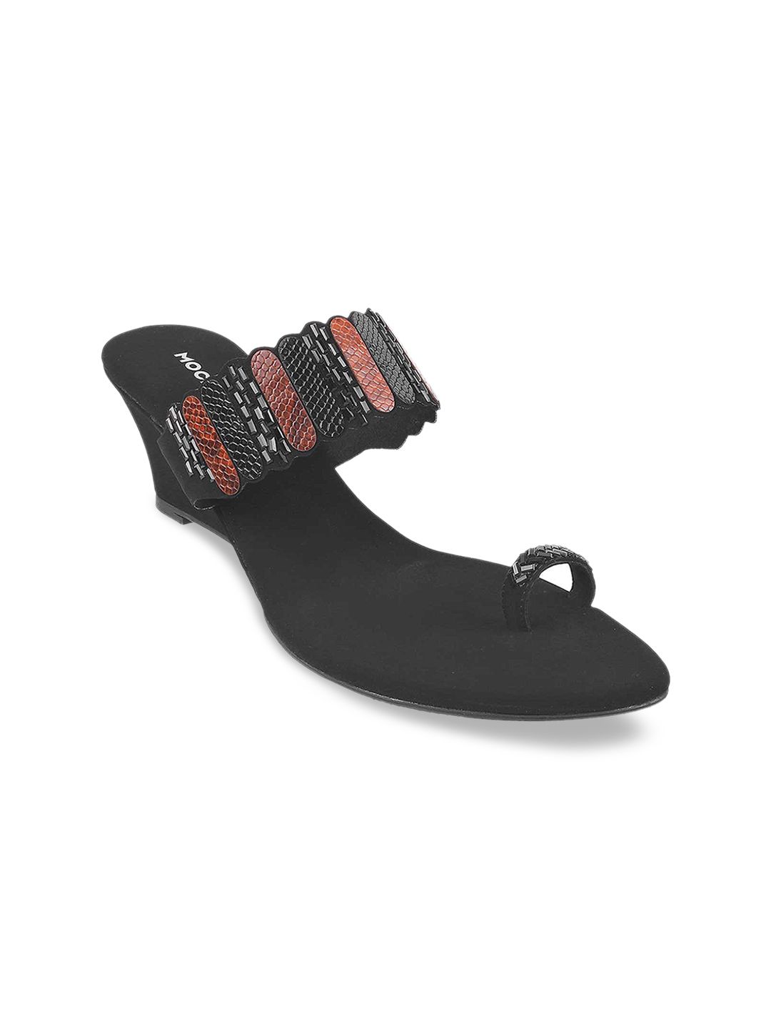 Mochi Women Black Printed Heels Price in India