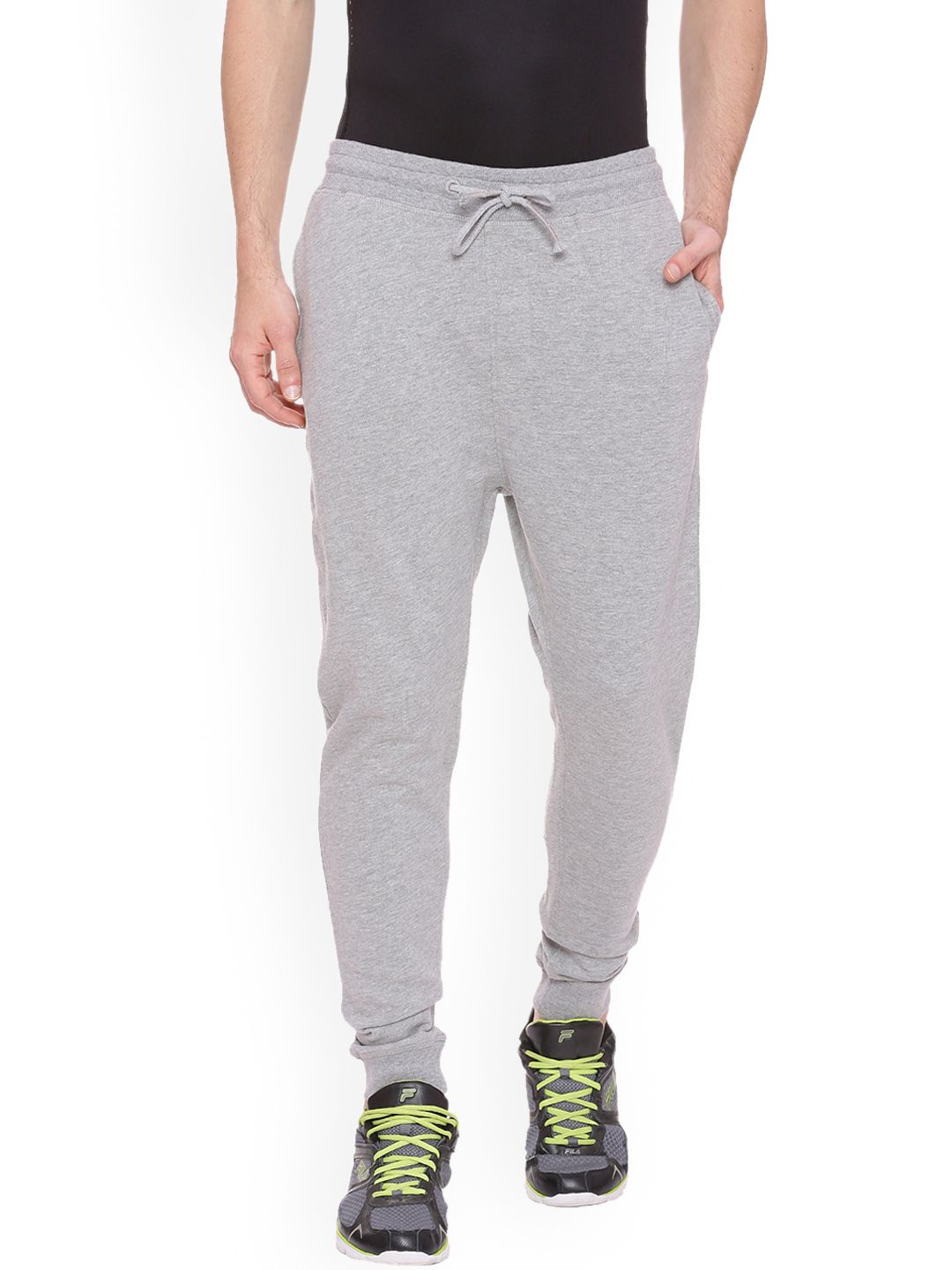 Basics Men Grey Melange Solid Slim Fit Joggers