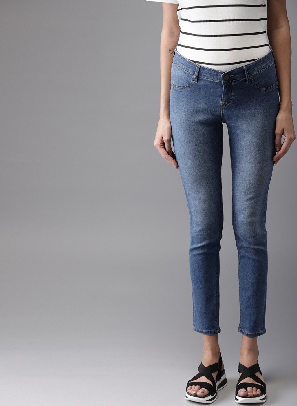 HERE&NOW Blue Cropped Denim Stretchable Jeggings