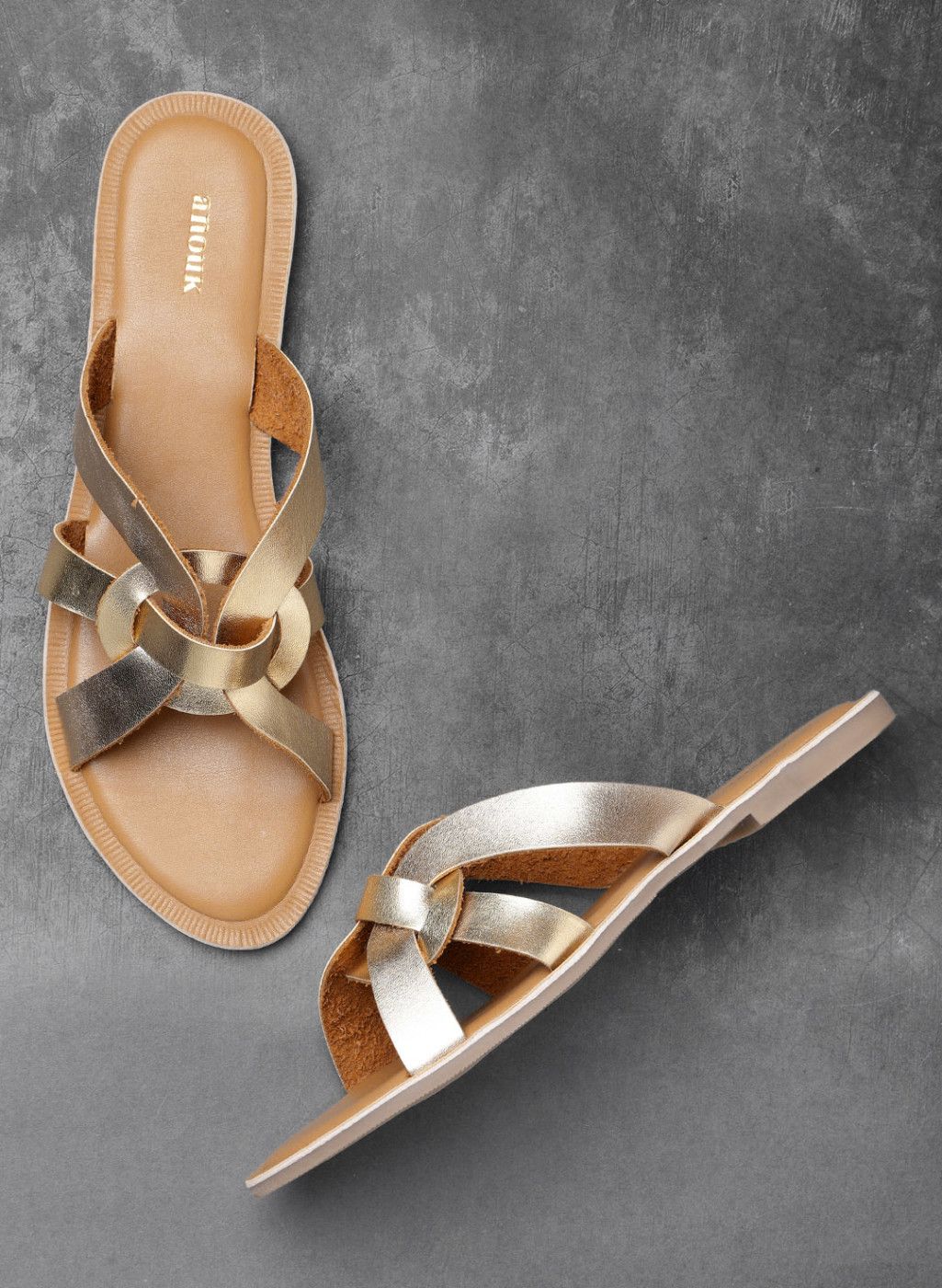 Anouk Gold-Toned Solid Open Toe Flats