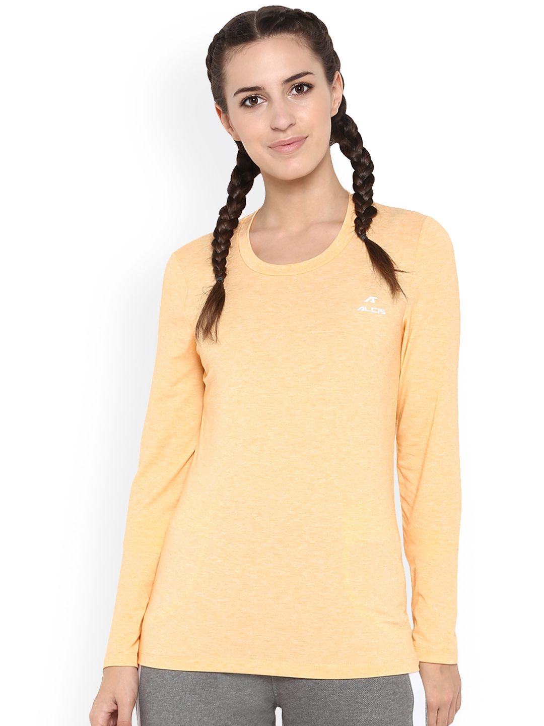 Alcis Women Orange Solid Round Neck T-shirt Price in India